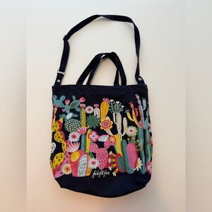 FabFitFun Cactus Floral Tote Bag Navy Canvas Shoulder Purse